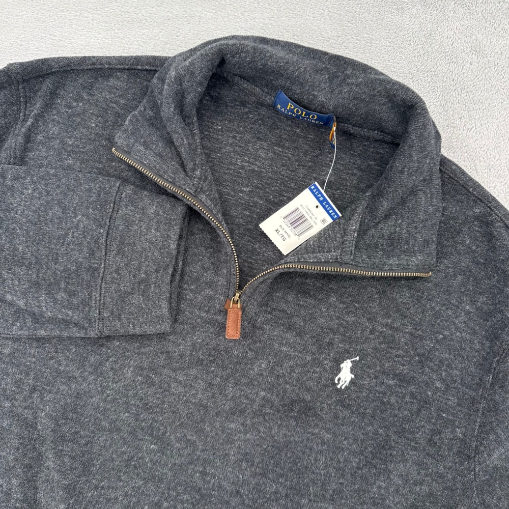 Polo Ralph Lauren Mens XL Quarter Zip Pullover Black Marl Cotton Sweater
